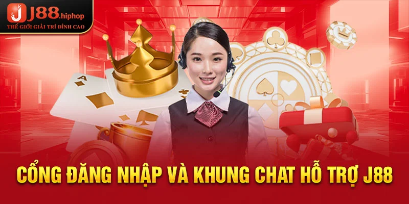 Cổng đăng nhập và khung chat hỗ trợ J88